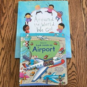 Usborne Airport Lift Flap Book & Around the World We Go Travel Book Set